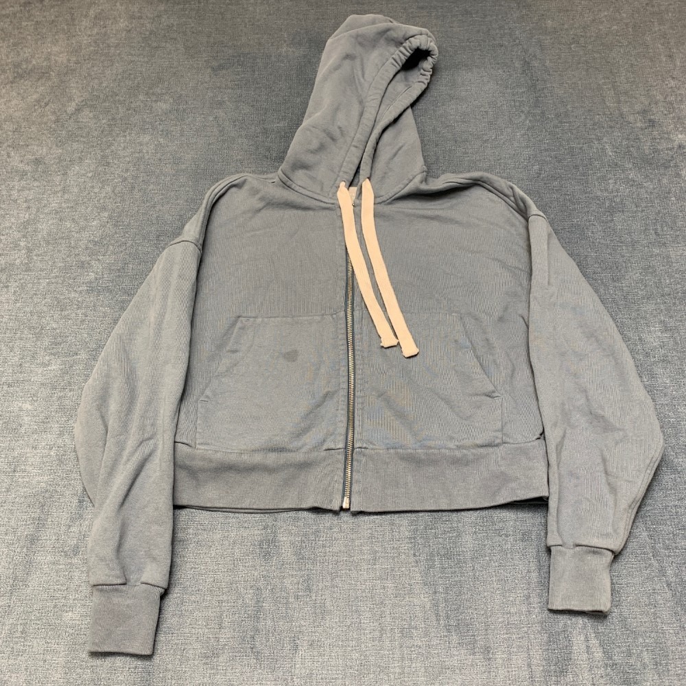 Everlane The Track Organic Cotton Cropped Hoodie Womens 2XS Gray Full Zip Casual